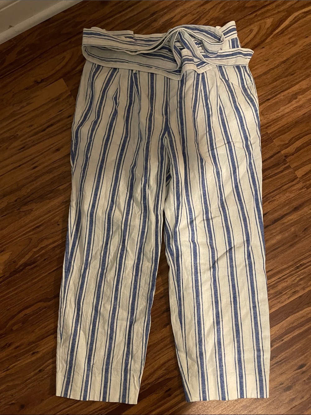 Boden St Ives paperbag striped linen blend trousers pants US 6P